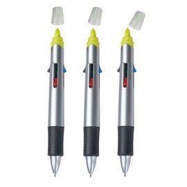noTrash2003 Four Colour Retractable Ballpoint Pen with Four Colours and Highlighter Pack of 3