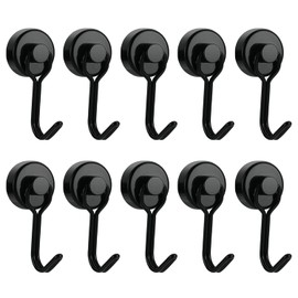 Magnetic Hooks, Pack of 10 Black Magnetic Hooks, Extra Strong, 20 mm Black Magnetic Hook, Rotatable Holds 30 lbs (13 kg), Super Strong Magnets with Hook, Rotatable and Swivelling (20 mm, Black)