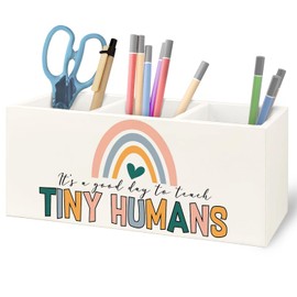 URLLUAE Teacher Appreciation Gifts, Boho Rainbow Teacher Wooden Pen Pencil Holder for Office Desk, Back to School Supplies Gifts for Teachers, It's a Good Day to Teach Tiny Humans