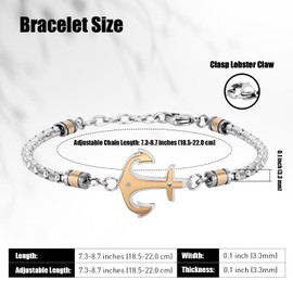 Feifuli Mens Bracelet Stainless Steel with Anchor Pendant Chain Bracelet for Men, Adjustable Size Mens Jewelry Unique Present for Father Grandpa Husband 7.3-8.7 Inches RD-JN1671