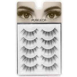 PURELEOR Pestañas de visón 3D y estilo dramático natural Wispies pestañas hechas a mano suaves largas reutilizables maquillaje falso pestañas de ojos 5 unidades