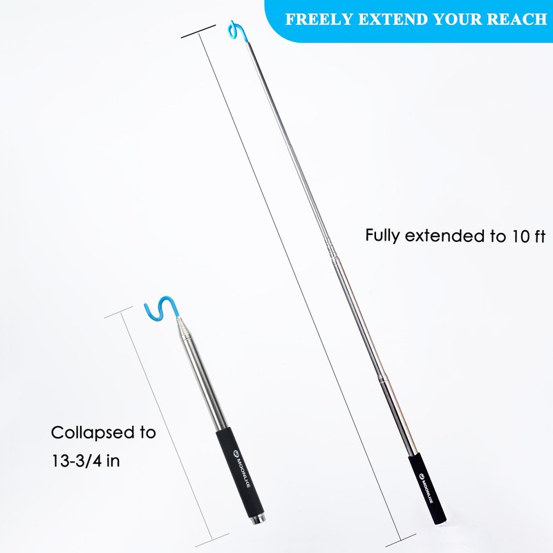 Telescoping Pickup Grabber Tool Magnetic Pole with 2 Hook and