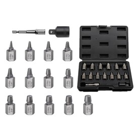 FLZOSPER 15 Piece Double Head Screw Extractor Set，Easy Out Bolt Remover Kit，3/8" Inch Drive Hex Head Multi-Spline for Removing Stripped, Broken Rusted Bolts Screws