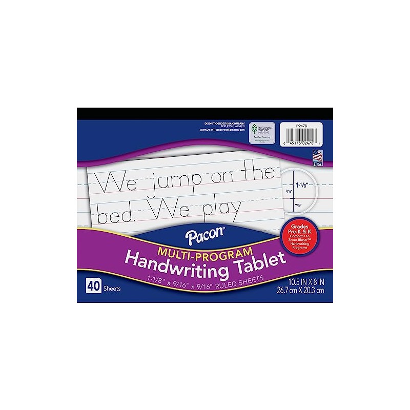 Pacon Handwriting Paper, Zaner-Bloser Grades Pre-K & K, 1-1/8" x