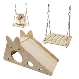 MEMOFYND 1 Piece Hamster House, 1 Piece Hamster Swing, Hamster Toy With Slide, Wooden Hamster Sleeping, Fun Pet House, Hamster Hiding Accessories