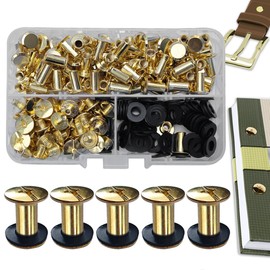 SHSMPXOY 80 Sets Chicago Book Screws Stainless Steel M5 x 10 mm Chicago Screws Bookbinding Screws Screw Rivets for Leather, Bags, Books, Collars, Backpacks, Dog Leads (Gold)