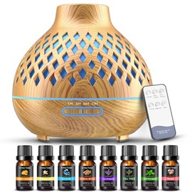 Difusor de Aceites Esenciales y Humidificador para Aromaterapia, 500ML Humidificador de Aire con Control Remoto, 7 Colores LED, Apagado Automtico,... 