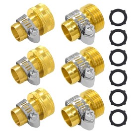 Hooshing 3/4" Garden Hose Repair Kits Brass Hose Mender Connector with Clamps Male and Female Hose End Repair Fittings, 3 Sets
