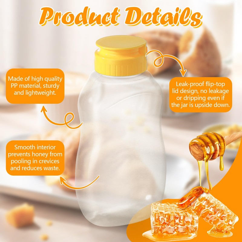 Modixun 4-Pack 285ml Clear Honey Bottles, Refillable Honey Container, Squeeze