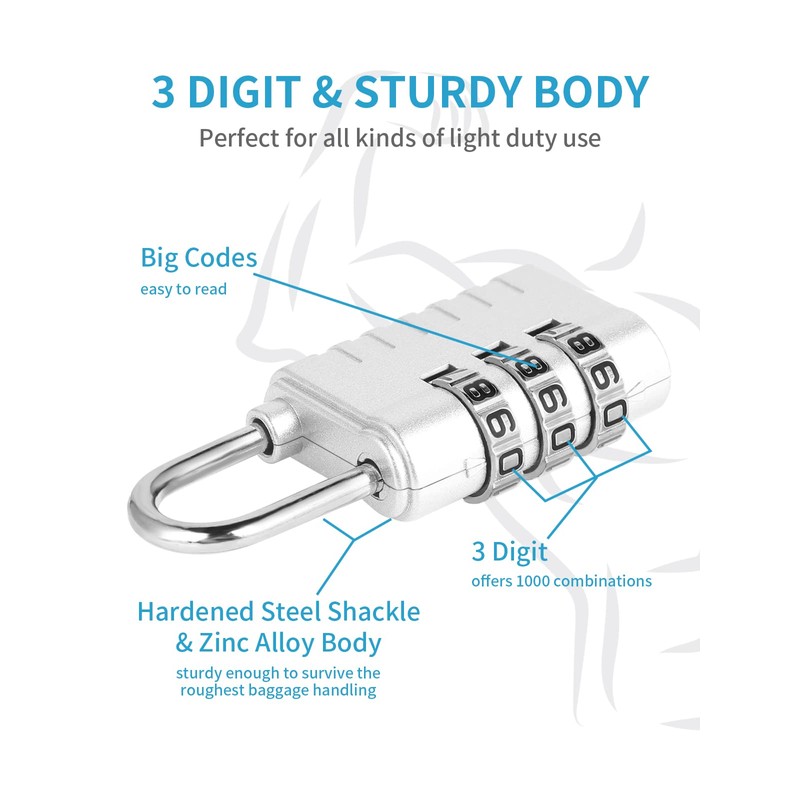 3-Digit Small Combination Lock for Locker - 4 Pack Resettable