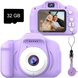 Seckton Kids Selfie Camera, Christmas Birthday Gifts for Girls&Boys Age 3-9, HD Digital Video Cameras for Toddler, Portable Toy for 3 4 5 6 7 8 Year Old Girls&Boys with 32GB SD Card (Light Purple)