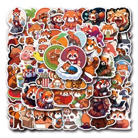 55Pcs Cute Red Panda Stickers, Funny Animal Vinyl Waterproof Sticker Pack for Laptop, Water Bottles, Birthday Gift Party Favors (Red Panda)