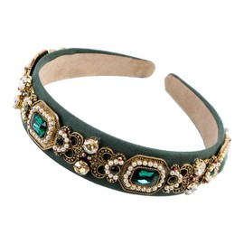 Diadema de perlas de imitación para mujer, diseño vintage con diamantes de imitación y hojas de aleación, color verde