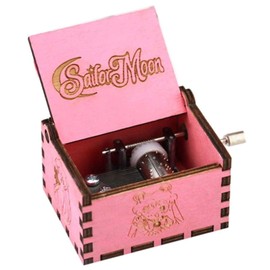 Hand Crank Sailor Moon Wood Music Box,Fashion Pink Wooden Carved Musical Boxes for Girls Kids Gift Home Decoration
