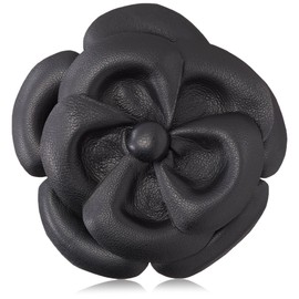 Emi Jay - Barrette de piel grande, diseño de camelia, Negro