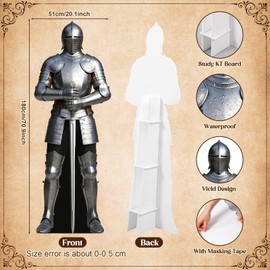 Capoda 2 Pcs 5.9 Ft Knight Cardboard Cutout Stand up Medieval Party Decoration Life-Size Armor Cutout Suit of Armor Photo Props for Medieval Themed Party Background Decor (Knight,Silver,2 Pcs)