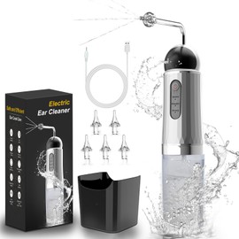 Ear Wax Removal, Electric Ear Irrigation Flushing System with Pulse Mode, Water Ear Cleaning Kit, Portable Ear Cleaner with Basin and Resuable Nozzles for Adults-Silver