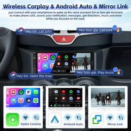 Fuluku 6.85 Inch Single Din Car Stereo with Wired Carplay Android Auto, 1080P Touch Screen 1 Din Radio 5.0 Bluetooth/FM/SWC/EQ/Mirror Link/Backup Camera/MIC/7 Backlight Settings/Remote Control