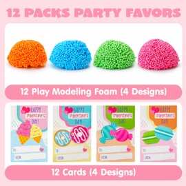 JOYIN 12 PCS Valentines Day Gift Cards with Colorful Play Modeling Squashy Bead Foam for Party Favor, Classroom Exchange Prize, Valentine’s Greeting Cards