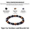 Tiger Eye Necklace and Bracelet Set, Cross Pendant Necklace, Triple
