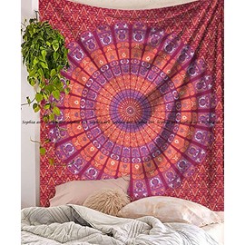 Hippie Tapestry Hippie Mandala Bohemian Tapestries Indian Decor Dorm Psychedelic Tapestry for Ethnic Decorative Art (Red)