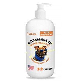 ColEaze Salmon Oil for Dogs (32oz) with 2 Pumps Omega 3 Fish Oil Supplement Skin & Coat Natural EPA DHA Fatty Acids for Dog Fish Oil Supplement