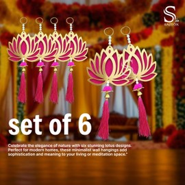 SAJTOX Lotus Hangings for Decoration MDF Floral Wall Hangings for Fastive Decor Temple Pooja Room Gift Ready Packaging (Pack of 6)