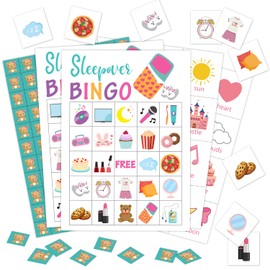 24 Players Sleepover Party Bingo Game Cards, Slumber Party Bingo Game for Large Group, Pajama Party Bingo Game Activity for Family Friend Adult Holiday -06