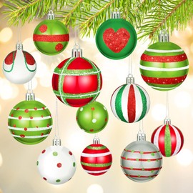 Syhood 12 Pcs 2.4 Inch Christmas Ball Ornaments Red Green Christmas Hanging Decoration Shatterproof Glittering Elf Hanging Balls Decorative Baubles for Xmas Tree