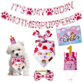 TCBOYING Dog Birthday Party Supplies, Multi Size Offered, Dog Birthday Bandana Banner Girl Hat Bow Tie with Numbers for Small Medium Large X-Large Dogs Pets (Pink, Small)