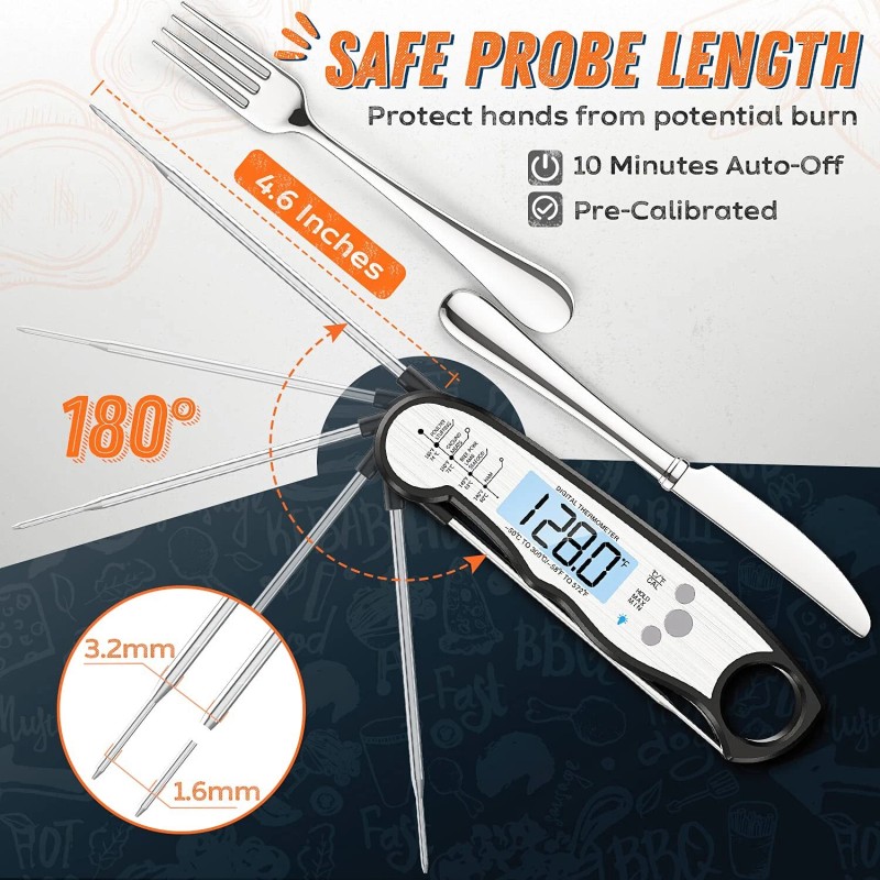 ImSaferell Ultra Fast Accurate Meat Thermometer with Large Backlight Waterproof