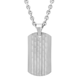 Men’s Stainless Steel Hammered Dog Tag Pendant with Round Oval Chain Necklace, 24-inches