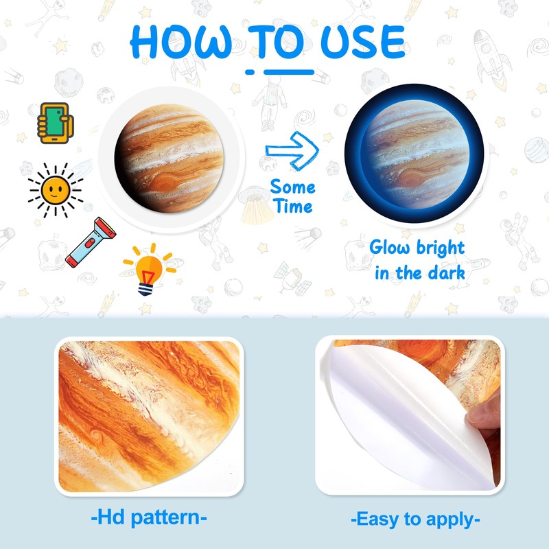 Glow in The Dark Planets Solar System Wall Decals, Glowing