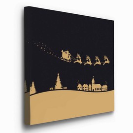 Renditions Gallery Flying Sleigh (Black & Gold) Wall Art, Cute Winter Artwork, Santa & his Reindeer, Holiday Decor, Premium Gallery Wrapped Canvas, Ready to Hang, 10 in H x 10 in W, Made in America