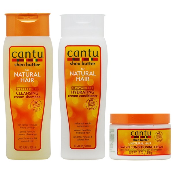 Cantu Shea Butter Cleansing Shampoo + Hydrating Conditioner + Leave-in Conditioning Cream 12oz"Set"