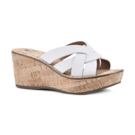 WHITE MOUNTAIN Shoes Samwell Women's Wedge Sandal, White/Burn/Smooth, 7.5 M