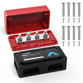 VATRER POWER 300A Bus Bar 12V-48V DC Busbar High Performance Power Distribution Block with 4xM8 Connection Bolts for Automotive, Car, Ship, Solar Applications (Positive Red, Negative Black)