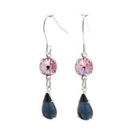 pewterhooter Women’s Sterling silver drop earrings made with sparkling crystals. Gift box. (Light Rose, Montana blue)