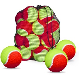 FINGER TEN Kids Tennis Balls for Dogs Youth Beginners Practice Durable Orange Low Compression Stage Pressureless Bulk Training Tool Playing with Pet (24 Pack-Red Green)