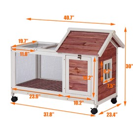 Rabbit Hutch Rabbit Cag Wooden Bunny Cage Bunny Hutch with Deeper Leakproof Tray Indoor Outdoor Pet House for Pig Chick Hamster - 4 Wheels Included Auburn