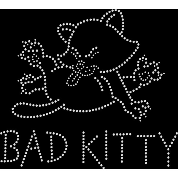 Rhinestone Bling Sparkle Iron On Transfer DIY Bad Kitty Cat
