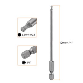 sourcing map Ball End Hex Screwdriver Bit 2.5mm (H2.5) Tip 1/4" Hex Shank 100mm (4") Long Magnetic Ball Head Bits Industrial Grade S2 Steel Metric Screw Driver Bit
