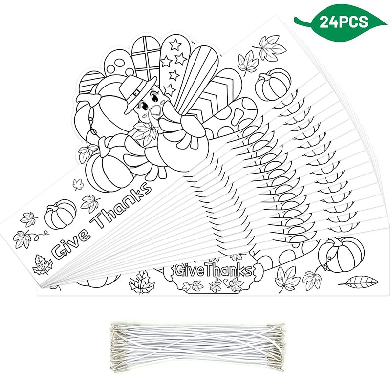 FANCY LAND Color Your Own Turkey Hats 24PCS Thanksgiving Coloring