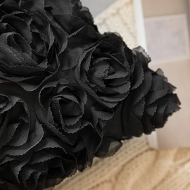 MIULEE 3D Decorative Romantic Stereo Chiffon Rose Flower Pillow Cover Solid Square Pillowcase for Sofa Bedroom Car 12x20 Inch 30x50 cm Black