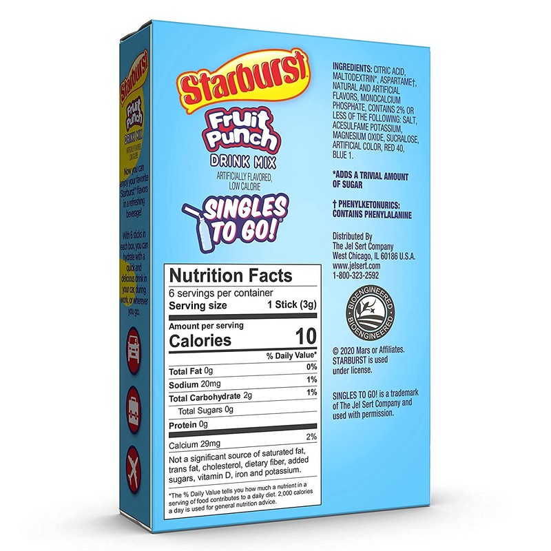 Starburst Singles To Go Zero Sugar Drink Mix, Fruit Punch,