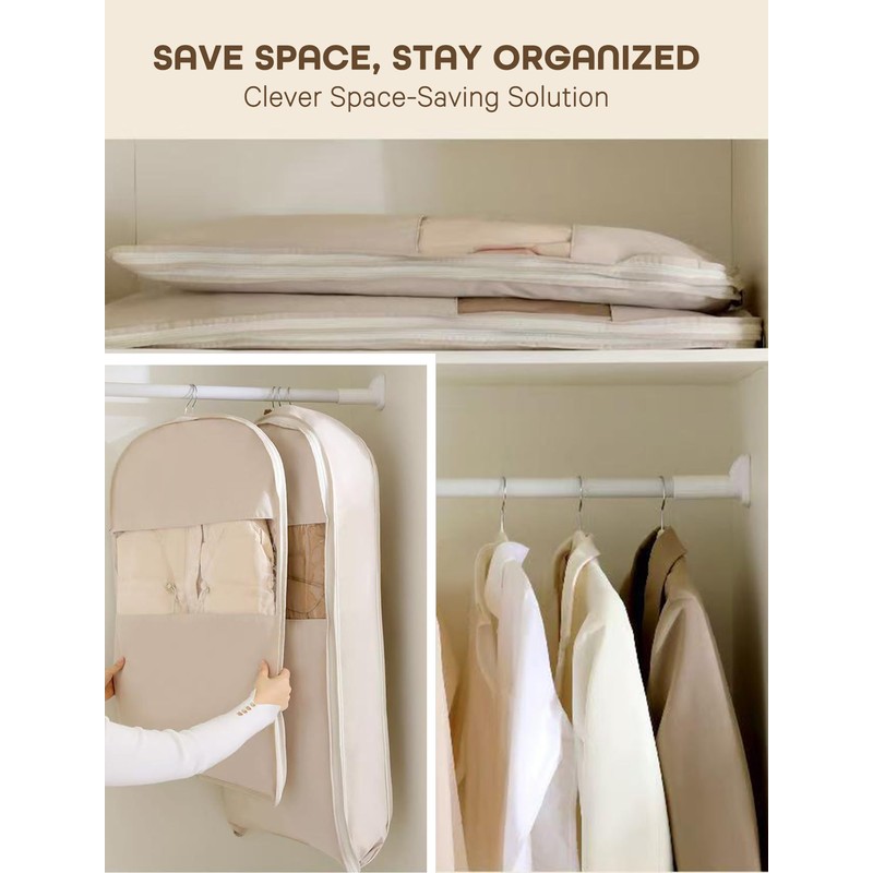 Space Saving Hanging Garment Bag with Self Compression Zipper with
