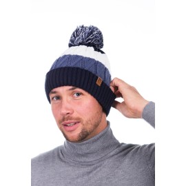 HEYO HCU007 Knitted Winter Hat Lined Hat Winter Hat with Bobble Unisex, darkblue