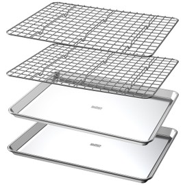 100% Recycled Aluminum by Baker's Secret, Bakeware Set 4pcs, 2x Baking Trays for Oven Cookie Sheet 18" with 2x Stainless Steel Rack, Non Toxic- PTFE,PFAS,PFOA Free - The Natural Aluminum Collection