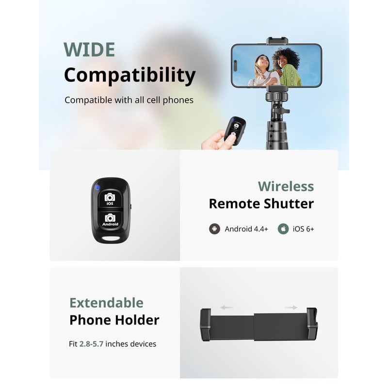 SENSYNE 62" Phone Tripod & Selfie Stick, Extendable Cell Phone