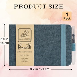 Remowith Watercolor Journal Sketchbook, 5.5" x 8.2" Sketch Books Artist Cotton Watercolor Paper Notebook, Linen Cover with Tap Water Pen, 24 Sheets 140 LB, 300 GSM for Travel Sketching On The Go Art